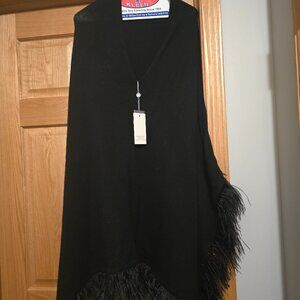 Cashmere black decorative cape with a feather type - NWT fringe - small